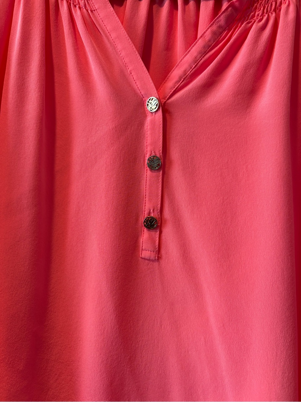 Lilly Pulitzer Coral Pink Long Sleeve Smocked Yoke Blouse - Picture 4 of 5